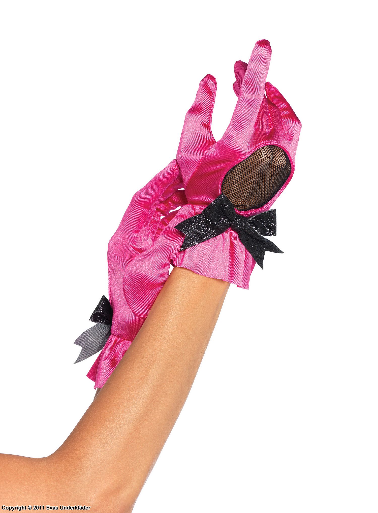 Satin handskar med rosett och nätdetalj